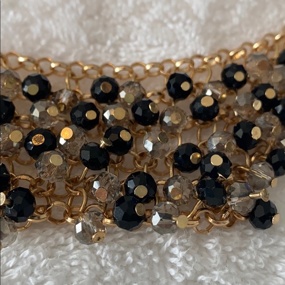 Gold Beaded Necklace, Black & Crystal - Picture 1 of 3